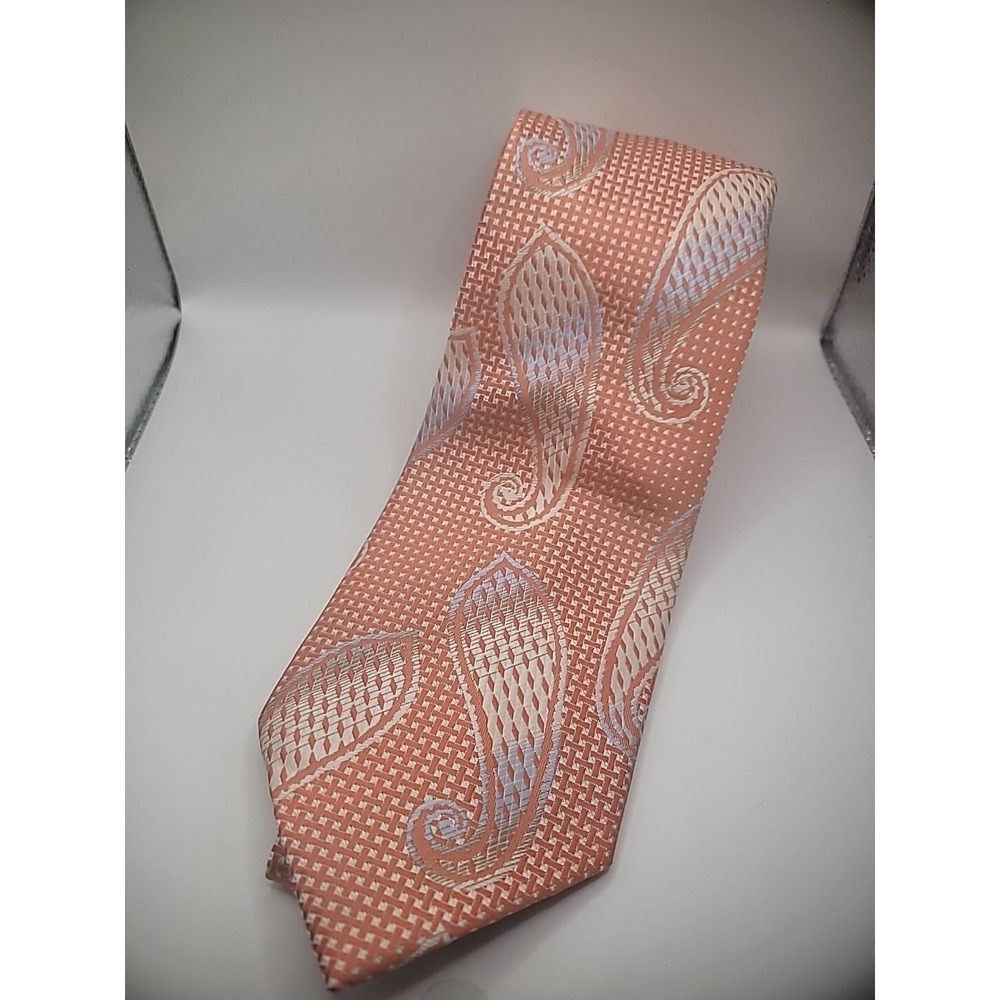 Karl Knox Mens Neck Tie Neck Wear Orange White Paisley Keeper Shirt Suit